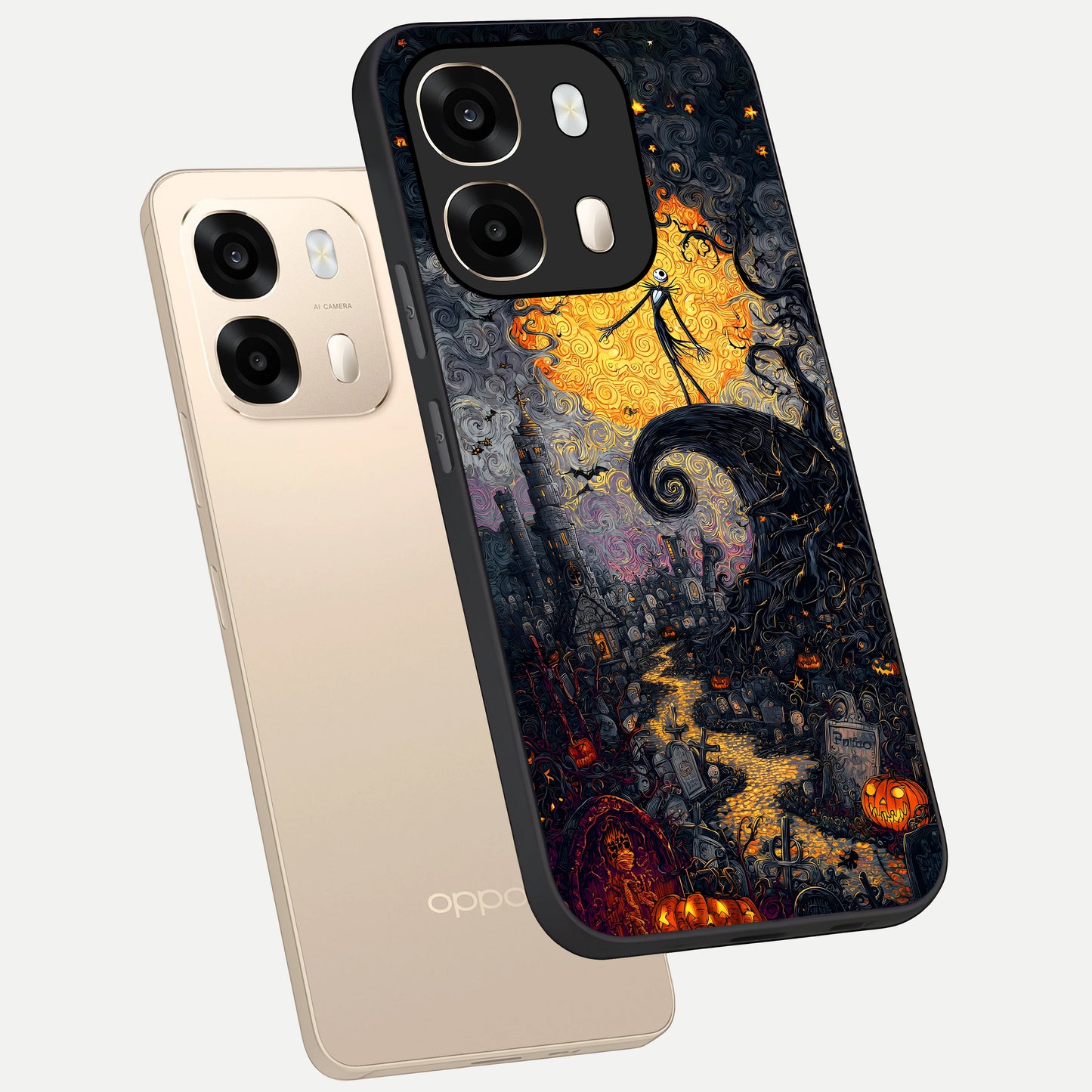  Pumpkin Moon Night phone case For Oppo A6  showing premium glass back cover with detailed artwork