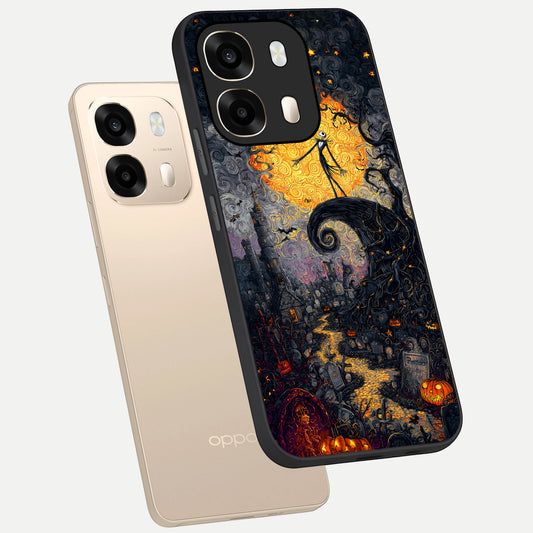  Pumpkin Moon Night phone case For Oppo A6  showing premium glass back cover with detailed artwork