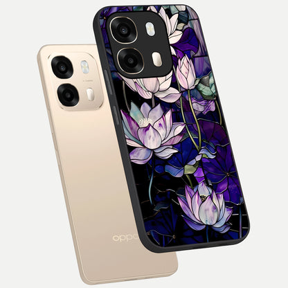 Purple Lotus Pattern phone case For Oppo A6  showing premium glass back cover with detailed artwork