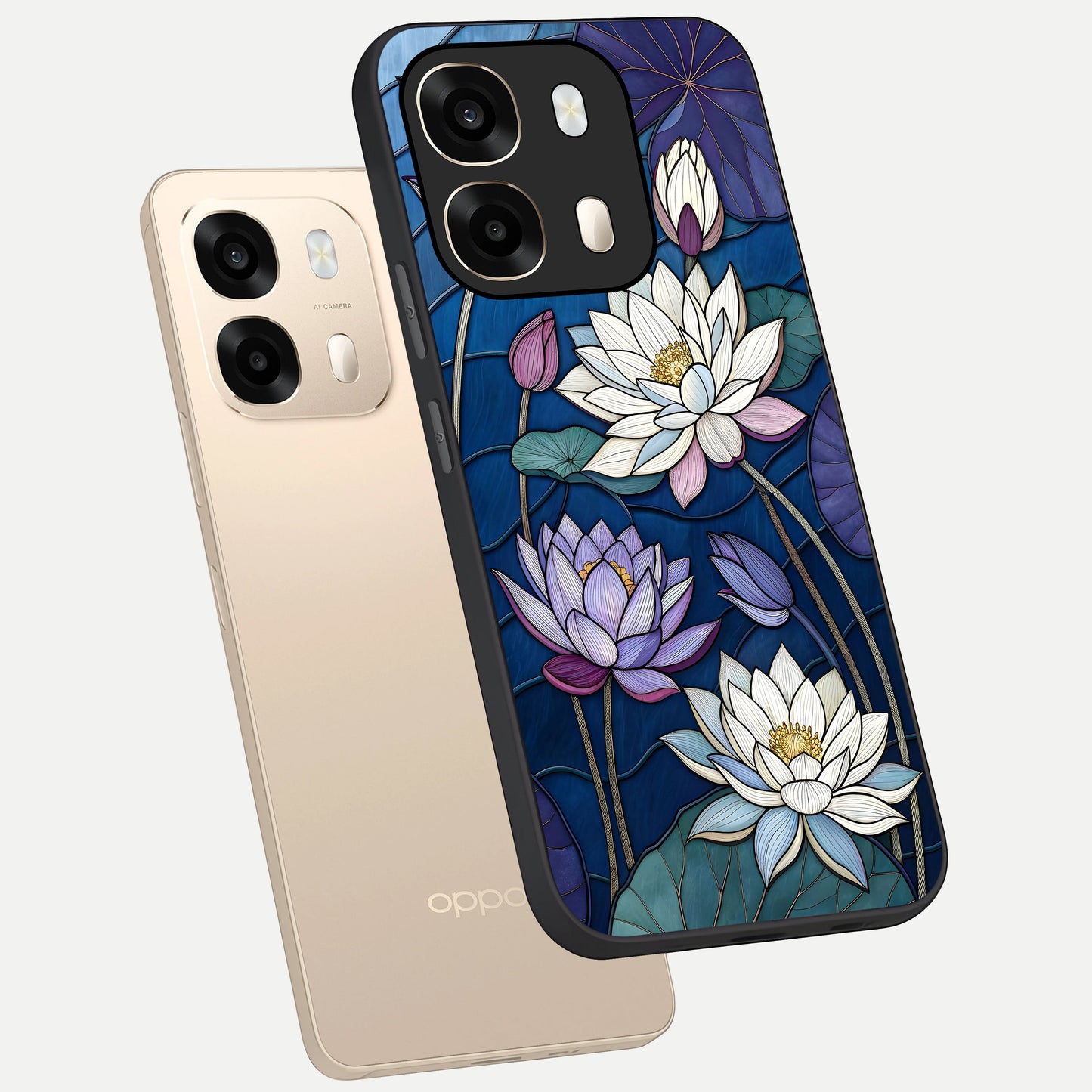  Purple Lotus Stained phone case For Oppo A6  showing premium glass back cover with detailed artwork
