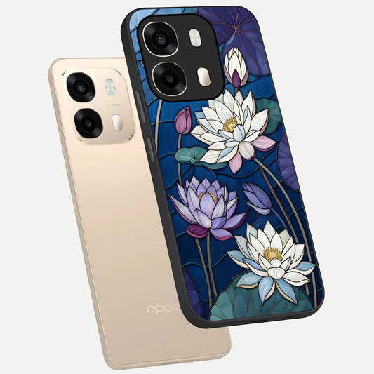  Purple Lotus Stained phone case For Oppo A6  showing premium glass back cover with detailed artwork