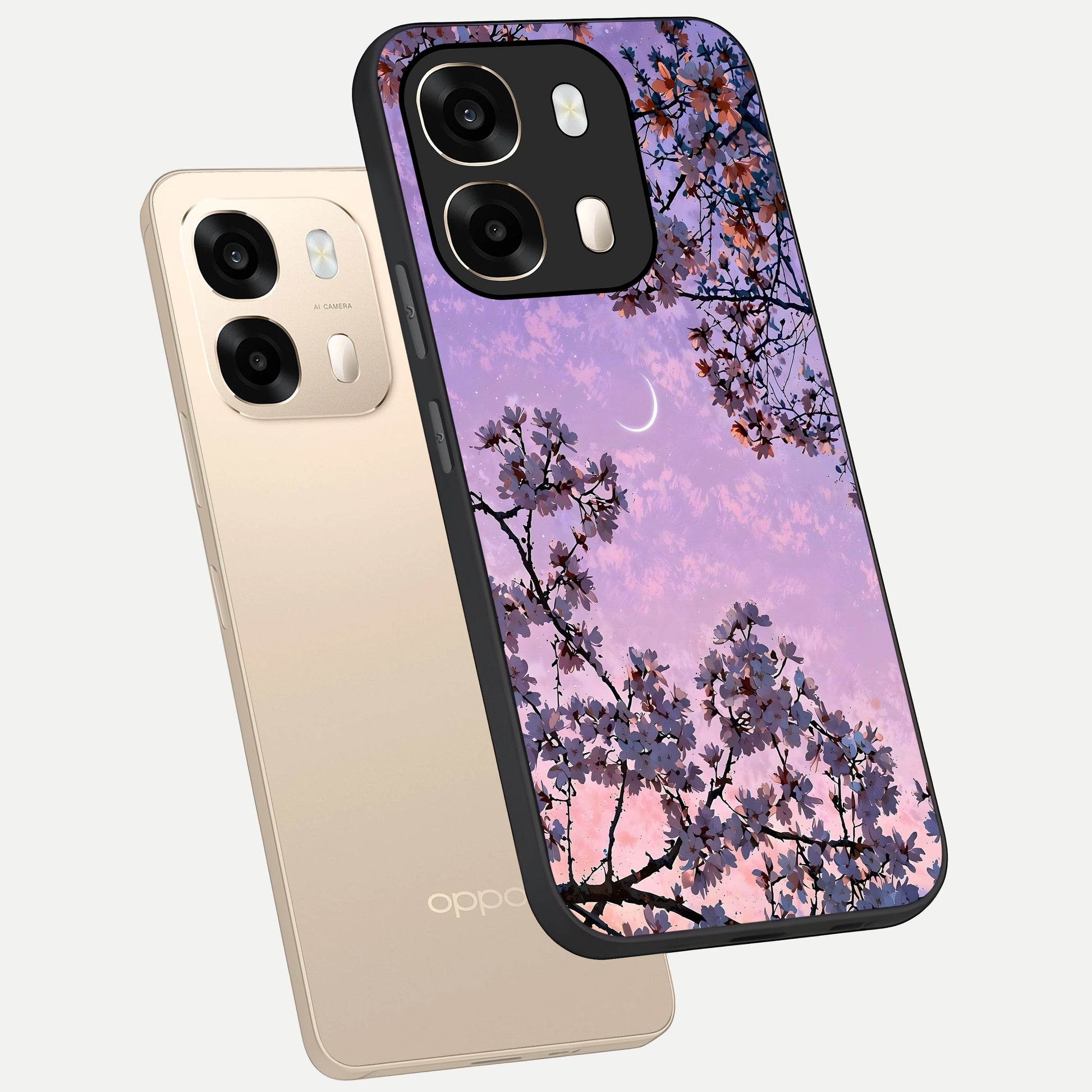  Purple Serenity Moon phone case For Oppo A6  showing premium glass back cover with detailed artwork