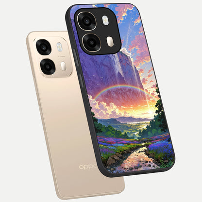  Rainbow Valley Dream phone case For Oppo A6  showing premium glass back cover with detailed artwork