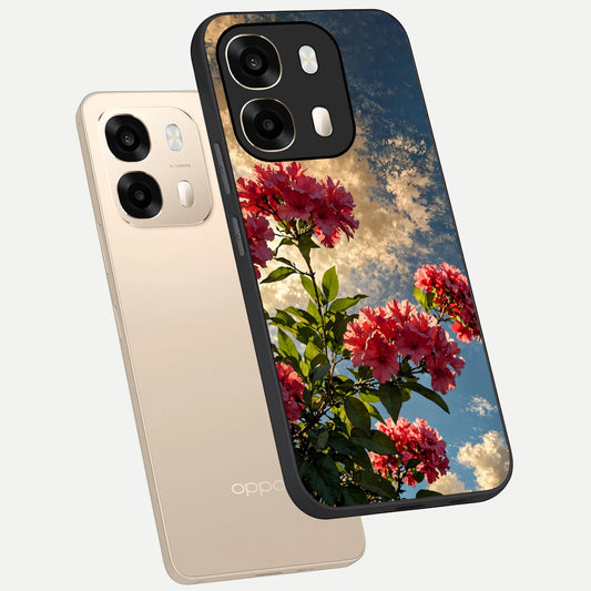 Red Bloom Skies phone case For Oppo A6  showing premium glass back cover with detailed artwork