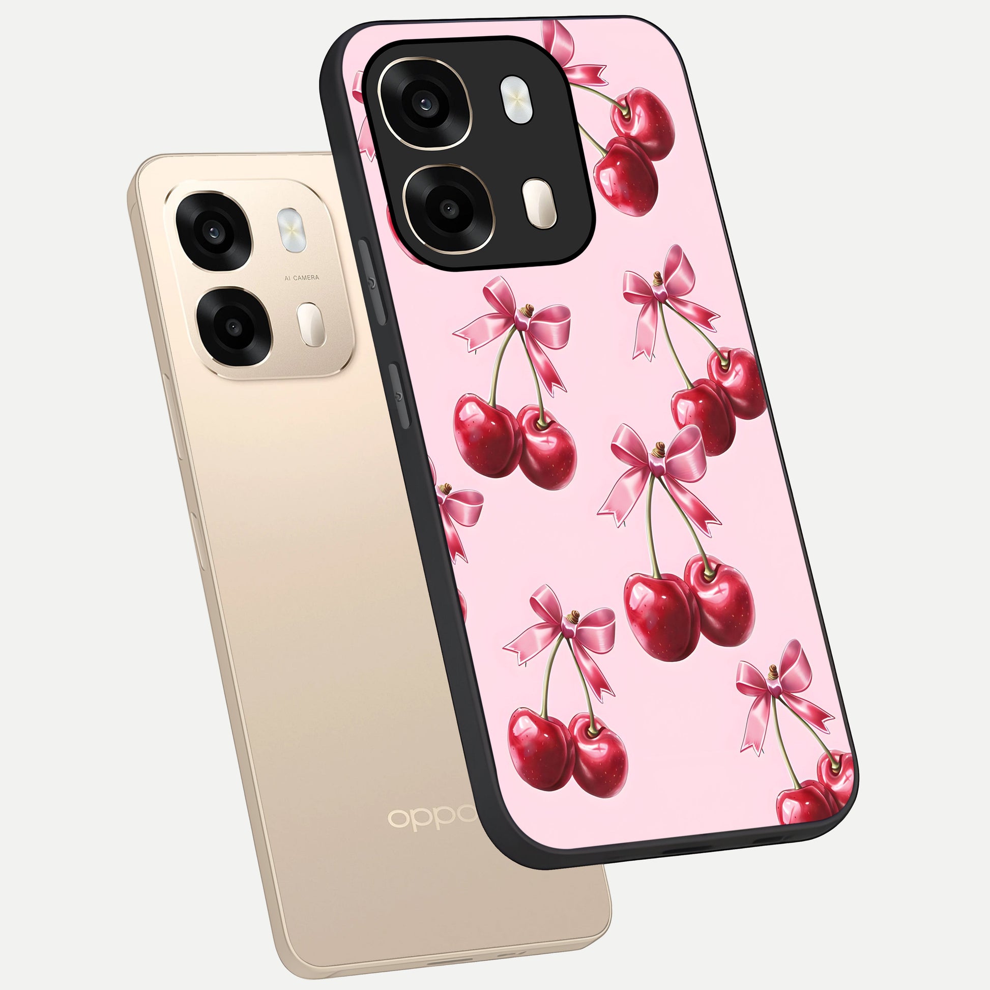  Red Cherries Pattern phone case For Oppo A6  showing premium glass back cover with detailed artwork