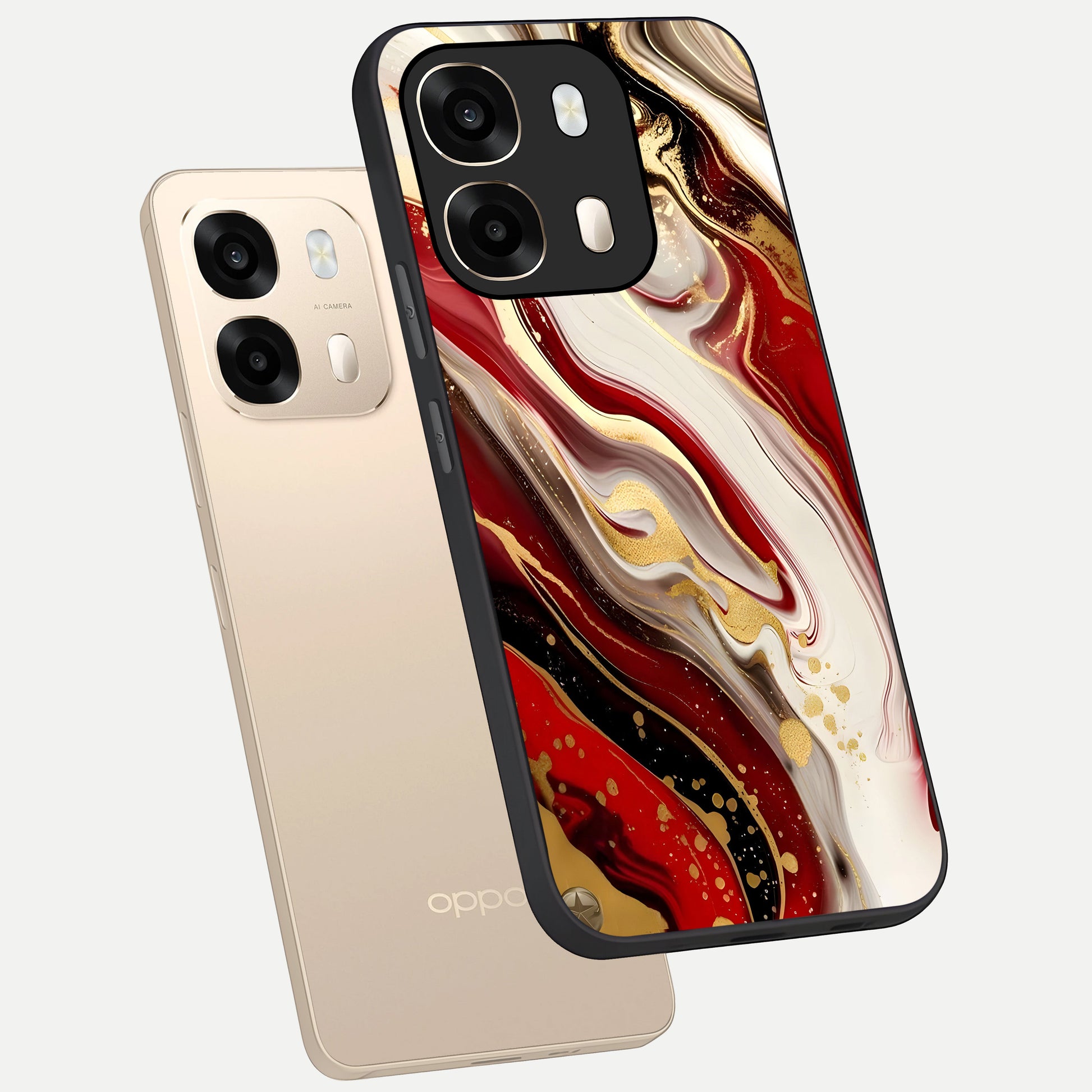  Red And White Marble phone case For Oppo A6  showing premium glass back cover with detailed artwork