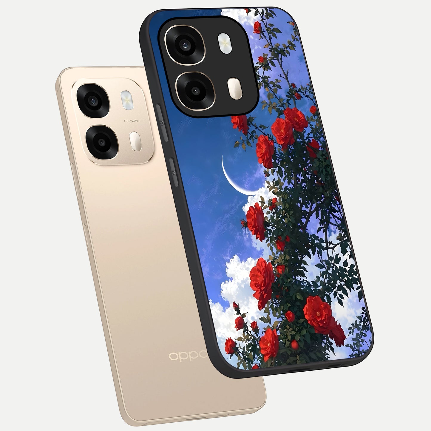  Rose Drift Flowers phone case For Oppo A6  showing premium glass back cover with detailed artwork
