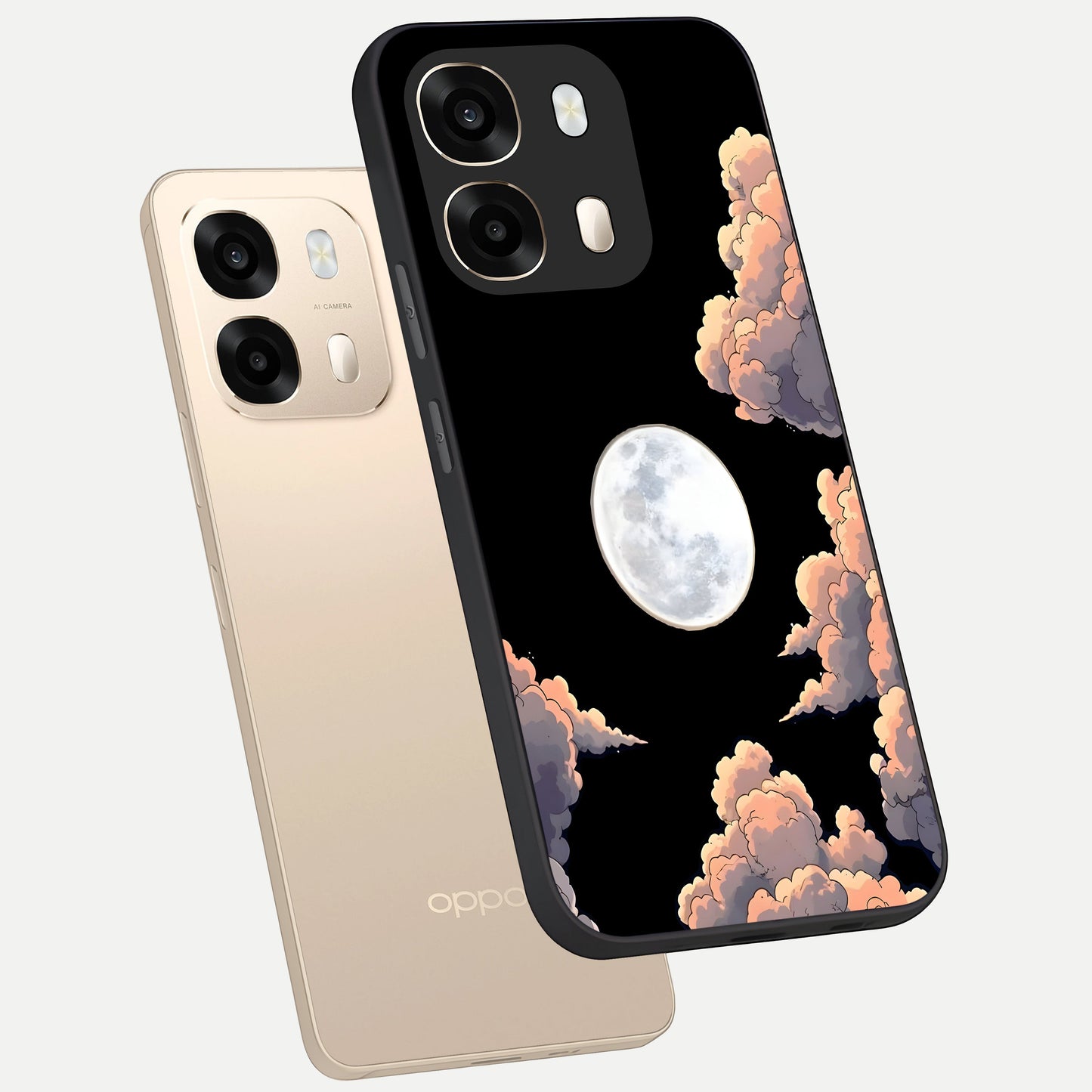  Shade Cloud Moon phone case For Oppo A6  showing premium glass back cover with detailed artwork