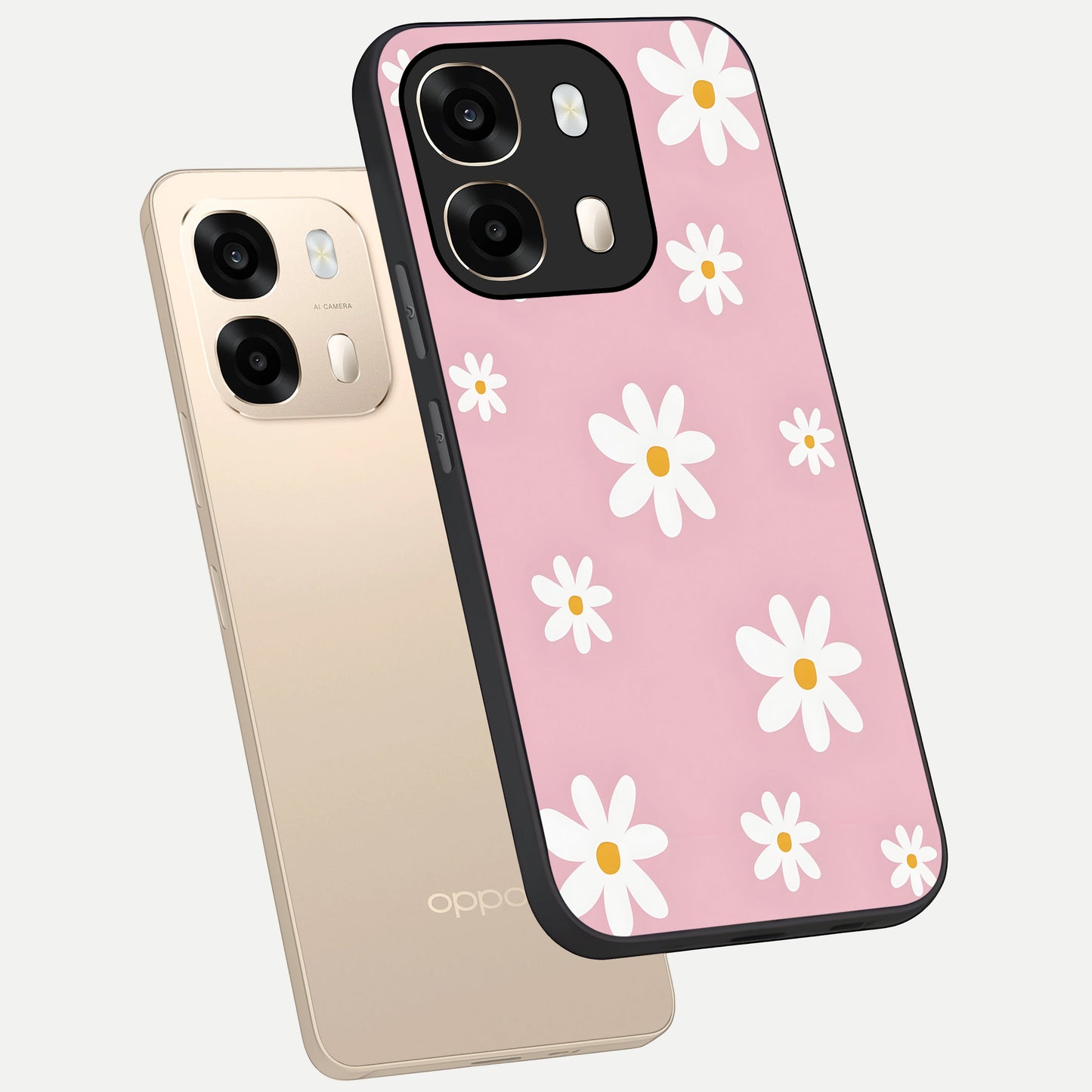  Soft Daisy Bliss phone case For Oppo A6  showing premium glass back cover with detailed artwork