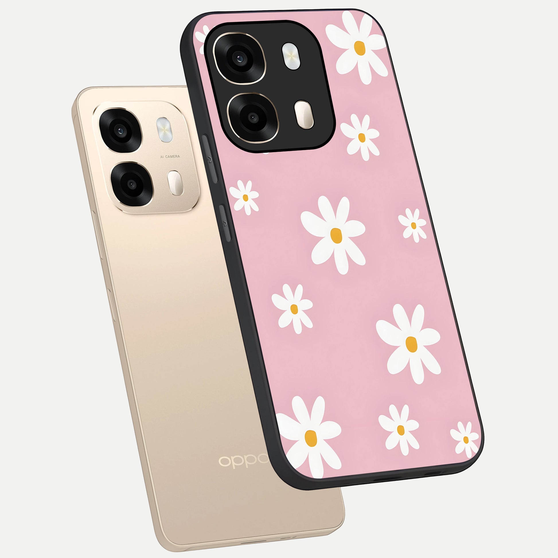  Soft Daisy Bliss phone case For Oppo A6  showing premium glass back cover with detailed artwork