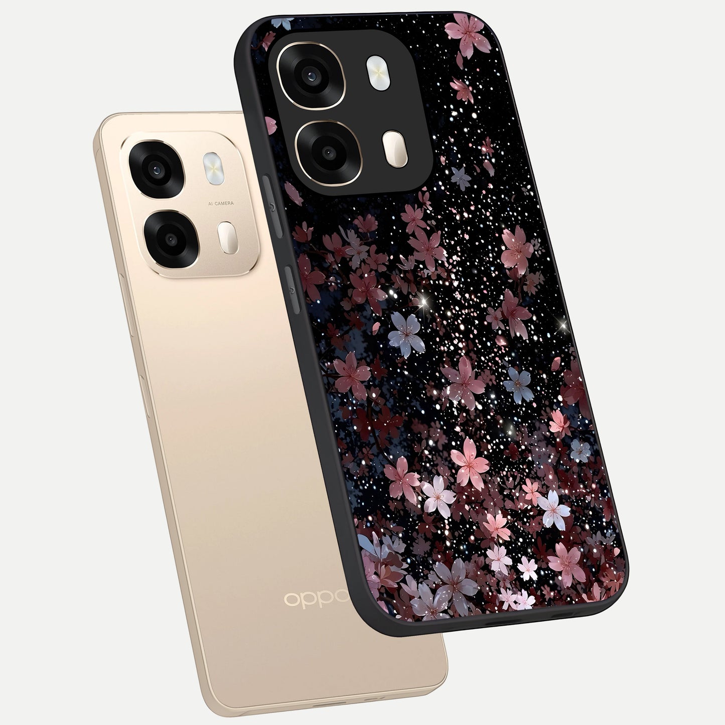  Starlit Flower Dreams phone case For Oppo A6  showing premium glass back cover with detailed artwork