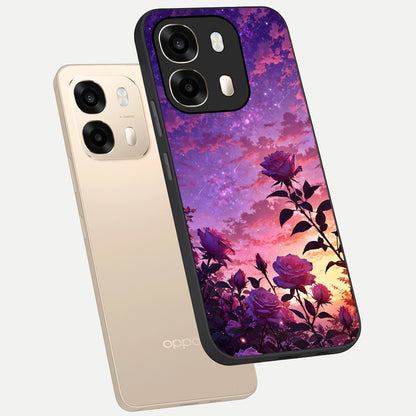  Starlit Rose Twilight phone case For Oppo A6  showing premium glass back cover with detailed artwork