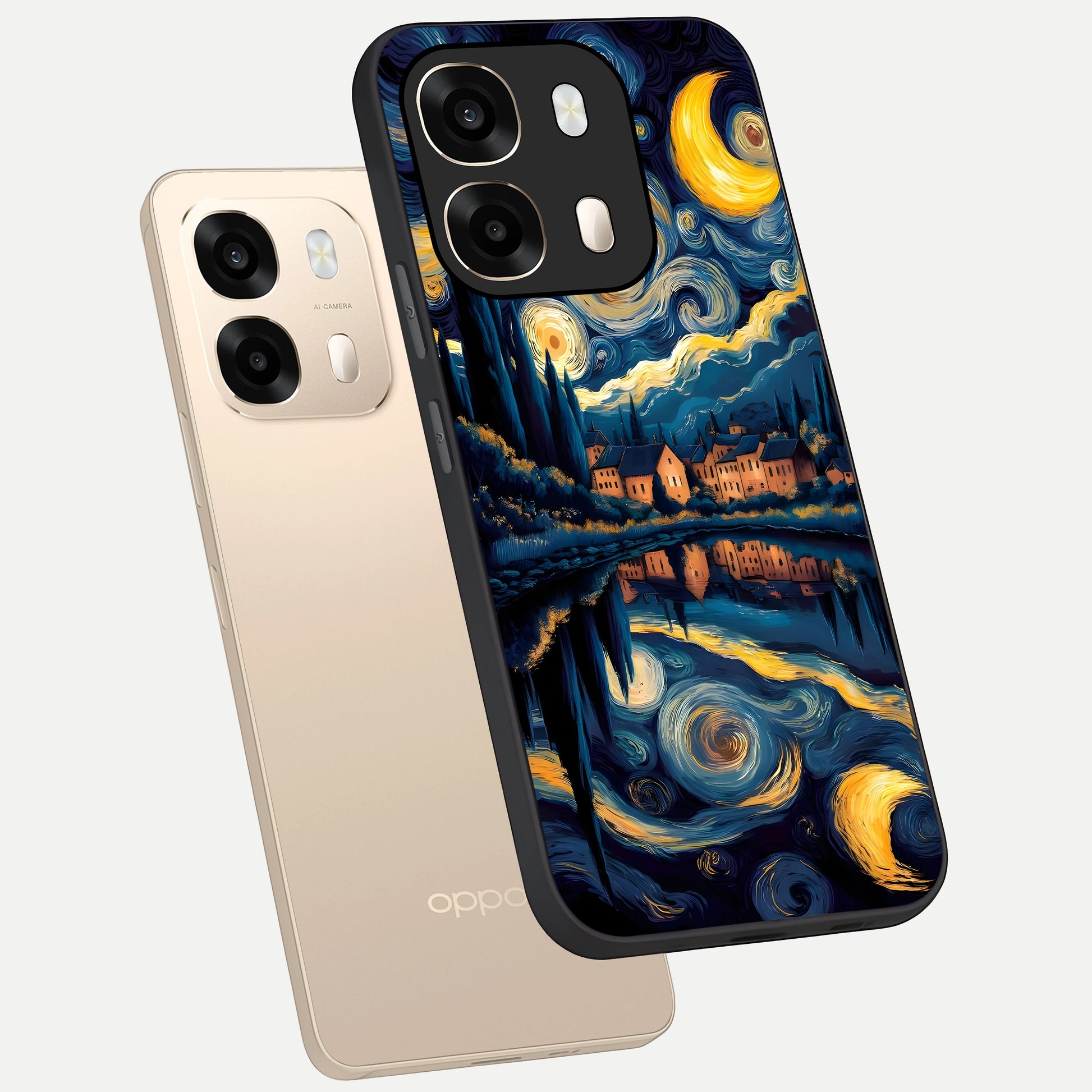  Starry Sky Serenity phone case For Oppo A6  showing premium glass back cover with detailed artwork