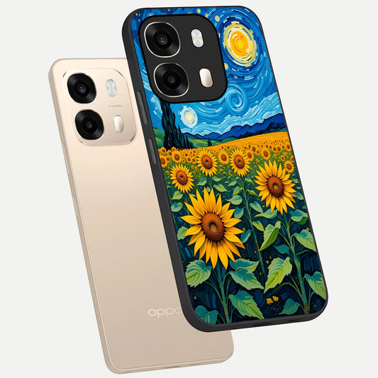  Starry Sunflower Dreams phone case For Oppo A6  showing premium glass back cover with detailed artwork