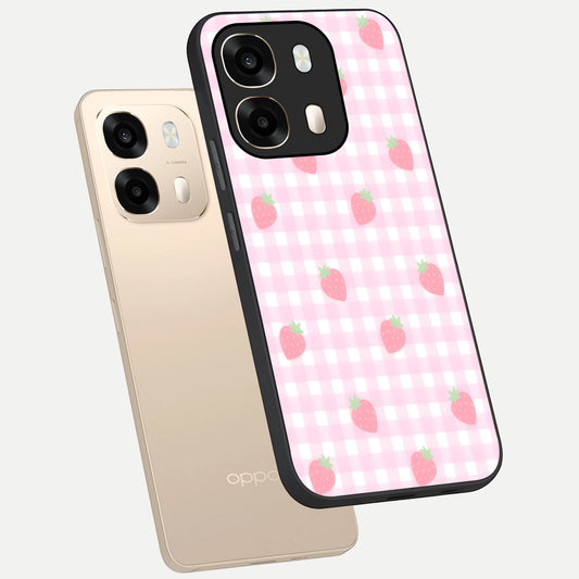  Strawberry Picnic Love phone case For Oppo A6  showing premium glass back cover with detailed artwork