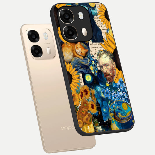  Sunflower Chic Mood Custom Name phone case For Oppo A6  showing premium glass back cover with detailed artwork