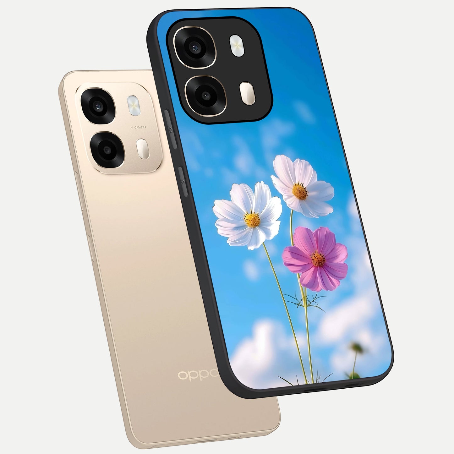  Tripple Flowers With Sky phone case For Oppo A6  showing premium glass back cover with detailed artwork
