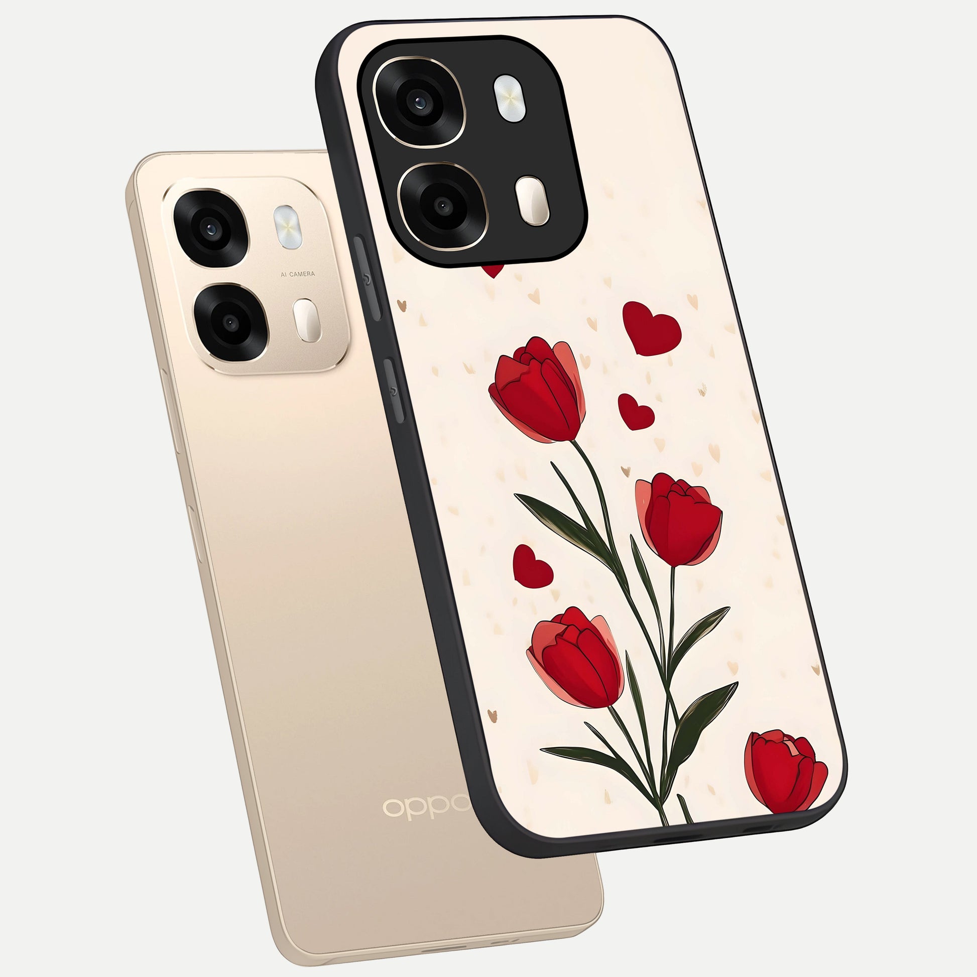  Tulip With Heart phone case For Oppo A6  showing premium glass back cover with detailed artwork