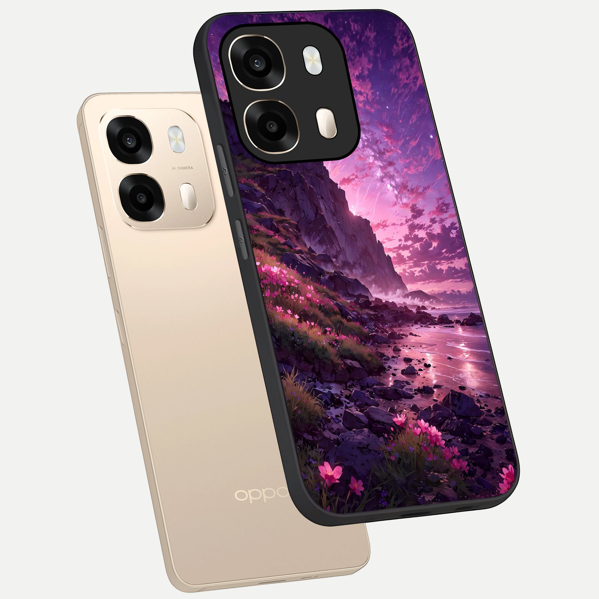  Twilight Blossom Coast phone case For Oppo A6  showing premium glass back cover with detailed artwork