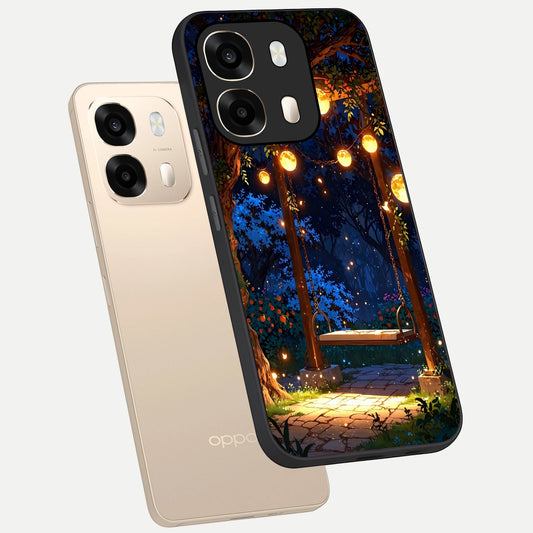  Twilight Garden Swing phone case For Oppo A6  showing premium glass back cover with detailed artwork