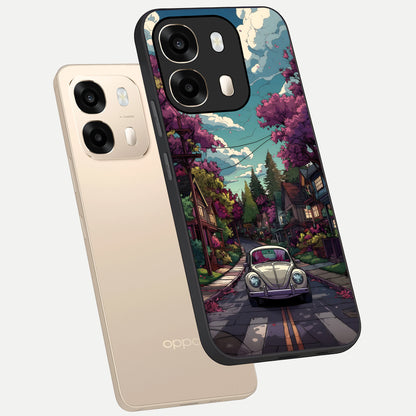  Vintage Street Drive phone case For Oppo A6  showing premium glass back cover with detailed artwork