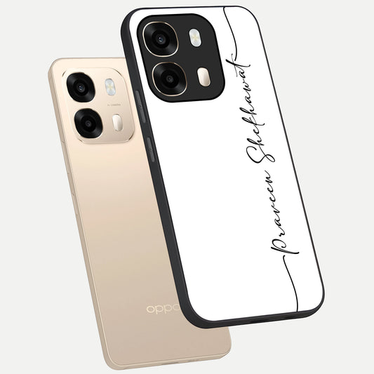  White Tune Custom Name phone case For Oppo A6  showing premium custom name glass back cover