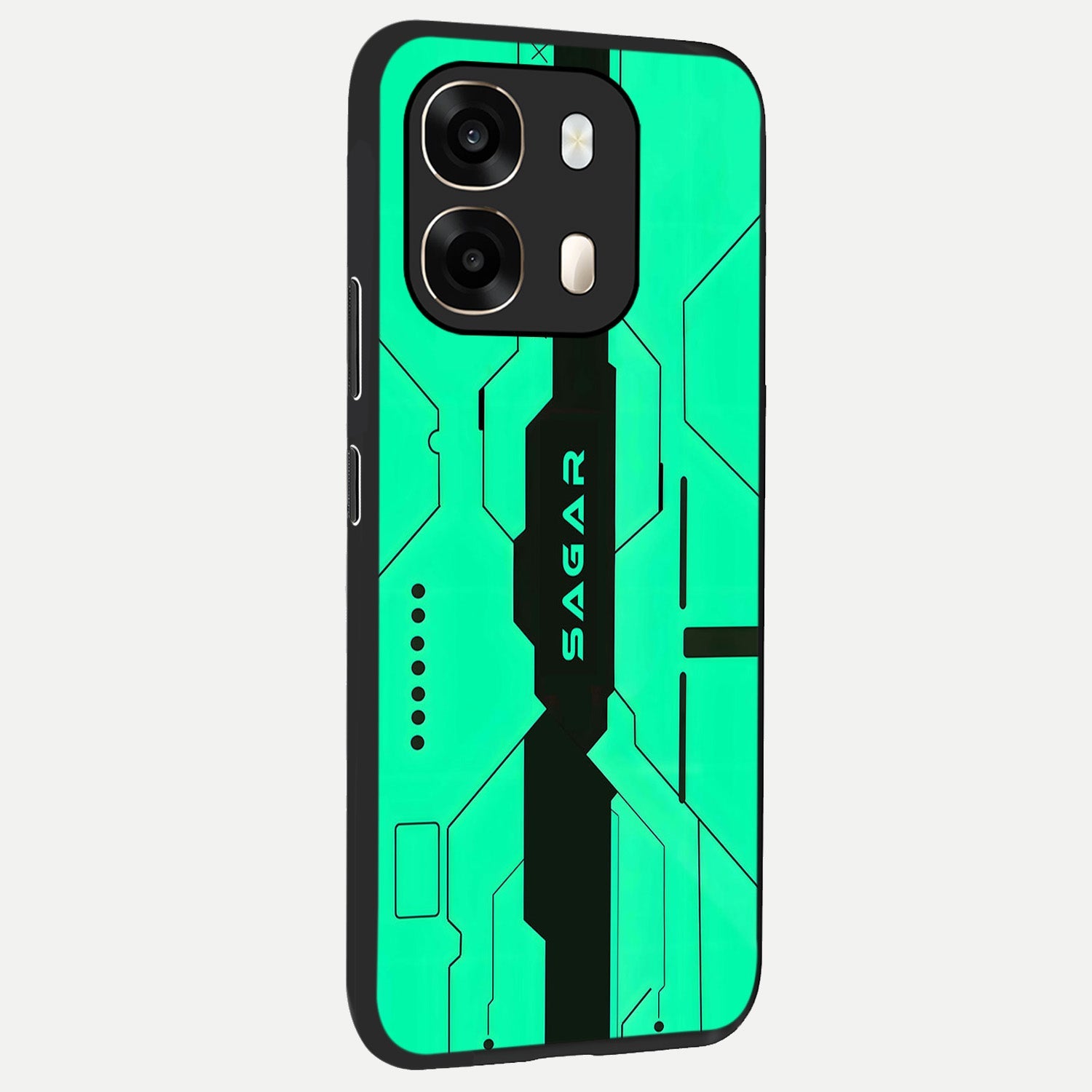  Aqua Tech CYBERPUNK Custom Name back cover For Oppo A6  slim fit glass case with vibrant aesthetic design