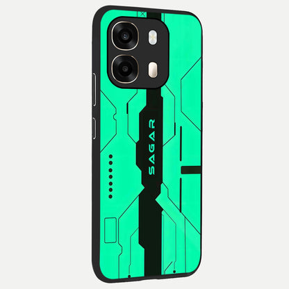  Aqua Tech CYBERPUNK Custom Name back cover For Oppo A6  slim fit glass case with vibrant aesthetic design