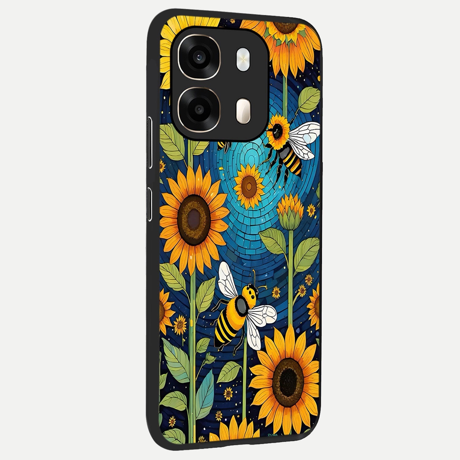  Bees And Sunflowers back cover For Oppo A6  slim fit glass case with vibrant aesthetic design