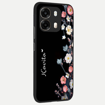  Black Elegance Floral Custom Name back cover For Oppo A6  slim fit glass case with vibrant aesthetic design