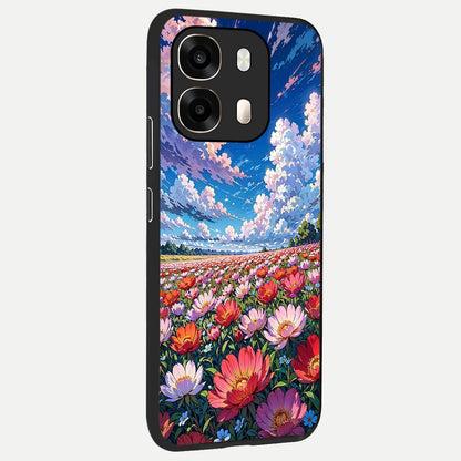  Blossom Sky Field back cover For Oppo A6  slim fit glass case with vibrant aesthetic design