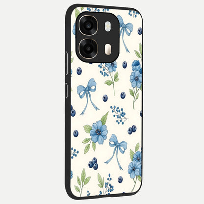  Blue Flower And Bow back cover For Oppo A6  slim fit glass case with vibrant aesthetic design