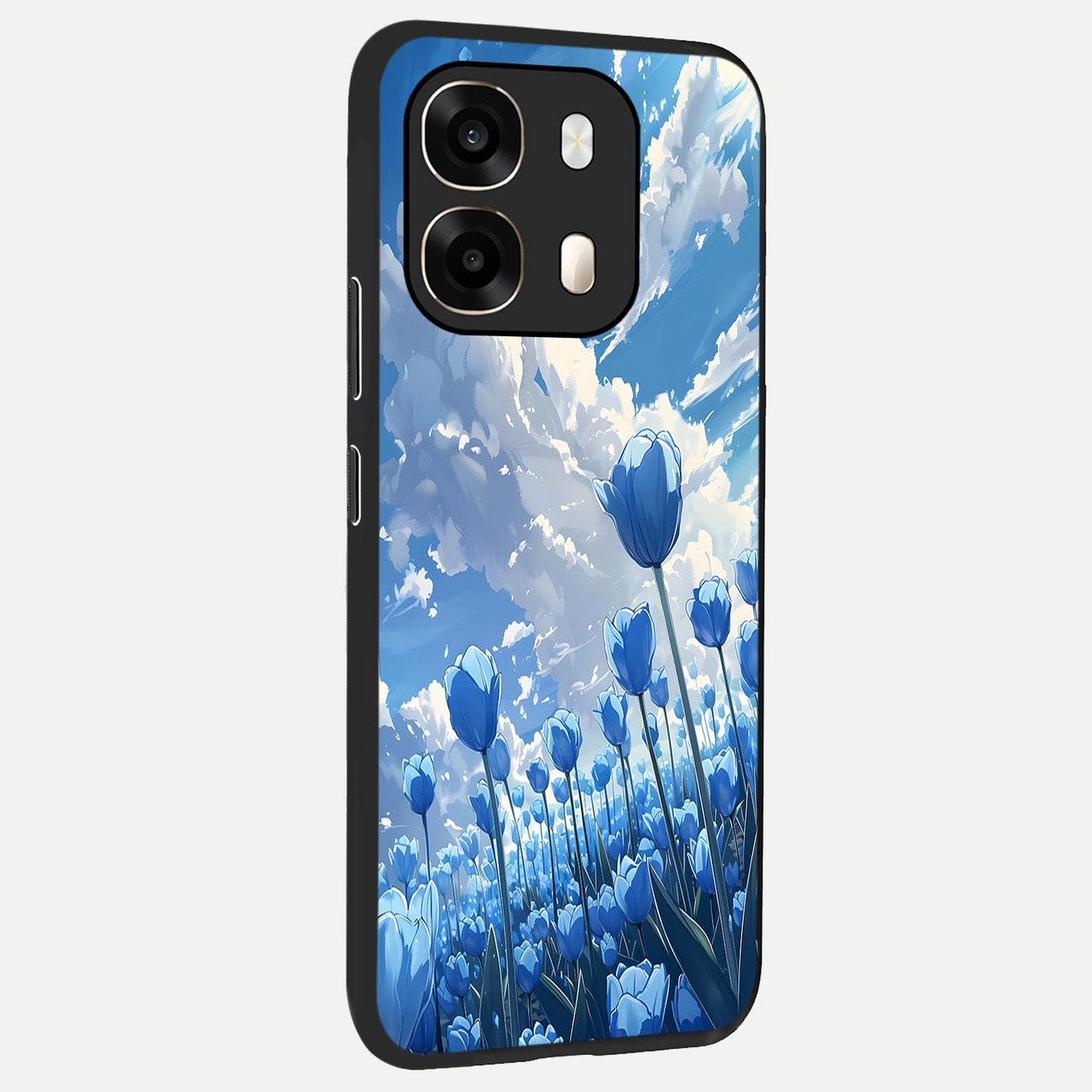  Blue Tulip Clouds back cover For Oppo A6  slim fit glass case with vibrant aesthetic design