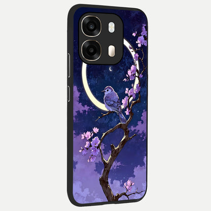  Celestial Bird Blossom back cover For Oppo A6  slim fit glass case with vibrant aesthetic design