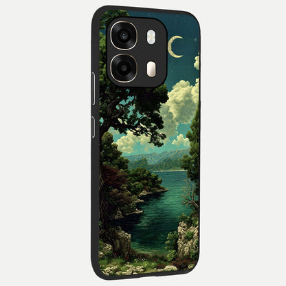  Celestial Lake Peace back cover For Oppo A6  slim fit glass case with vibrant aesthetic design