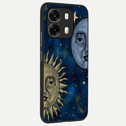  Celestial Moon With Sun back cover For Oppo A6  slim fit glass case with vibrant aesthetic design