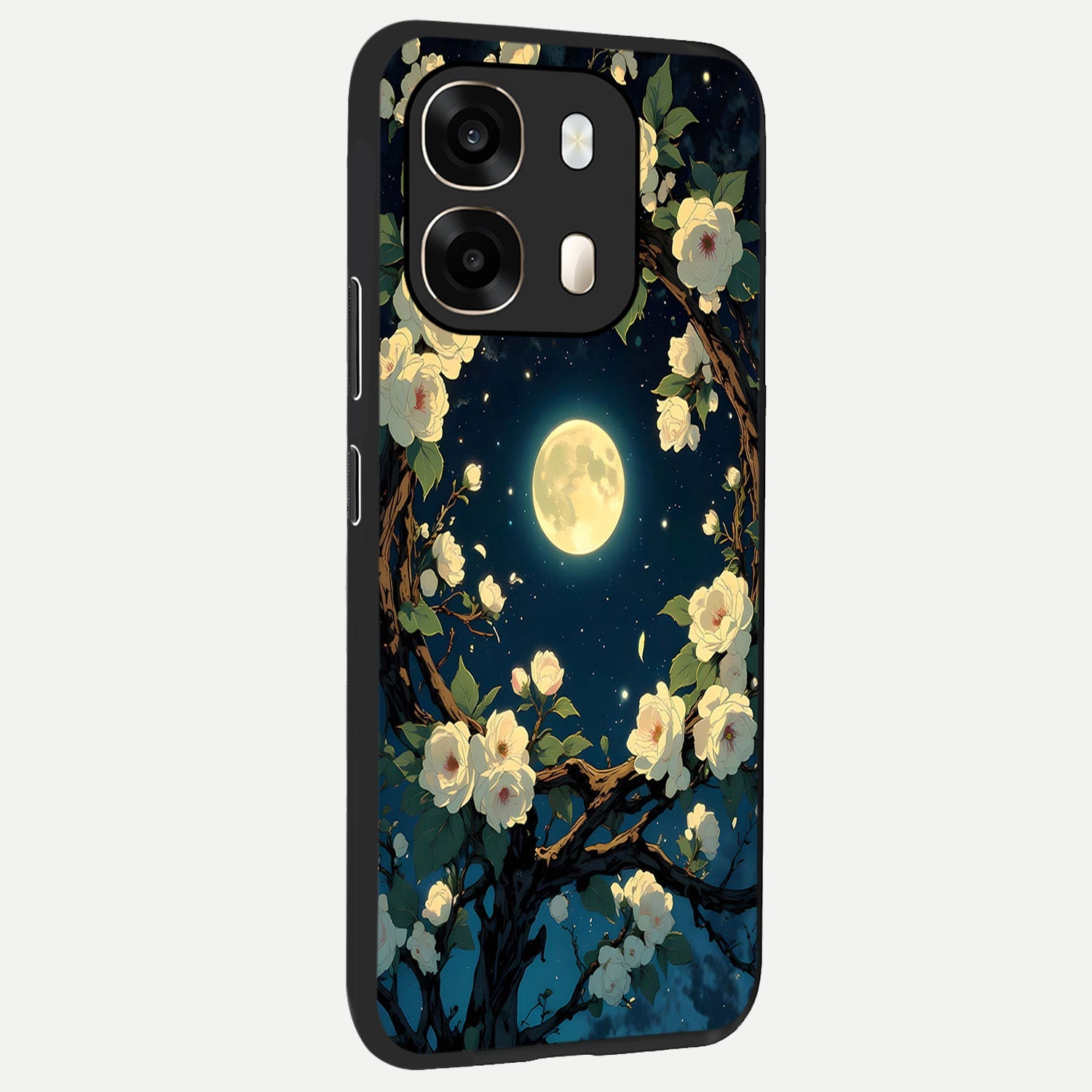  Celestial Moon And Flower back cover For Oppo A6  slim fit glass case with vibrant aesthetic design