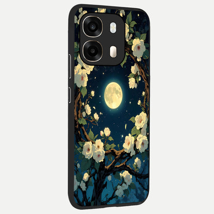  Celestial Moon And Flower back cover For Oppo A6  slim fit glass case with vibrant aesthetic design