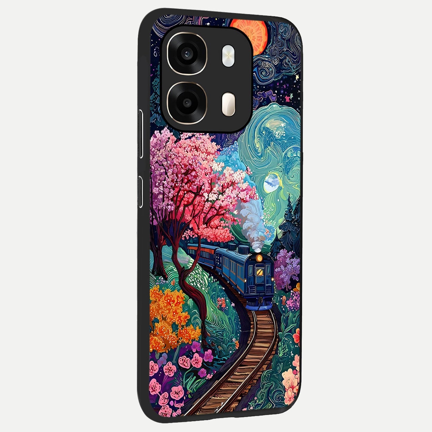  Celestial Train Journey back cover For Oppo A6  slim fit glass case with vibrant aesthetic design