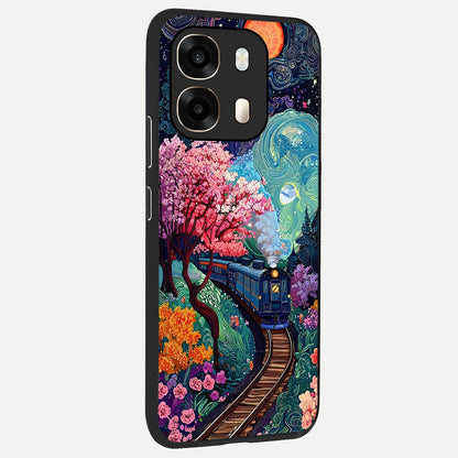  Celestial Train Journey back cover For Oppo A6  slim fit glass case with vibrant aesthetic design