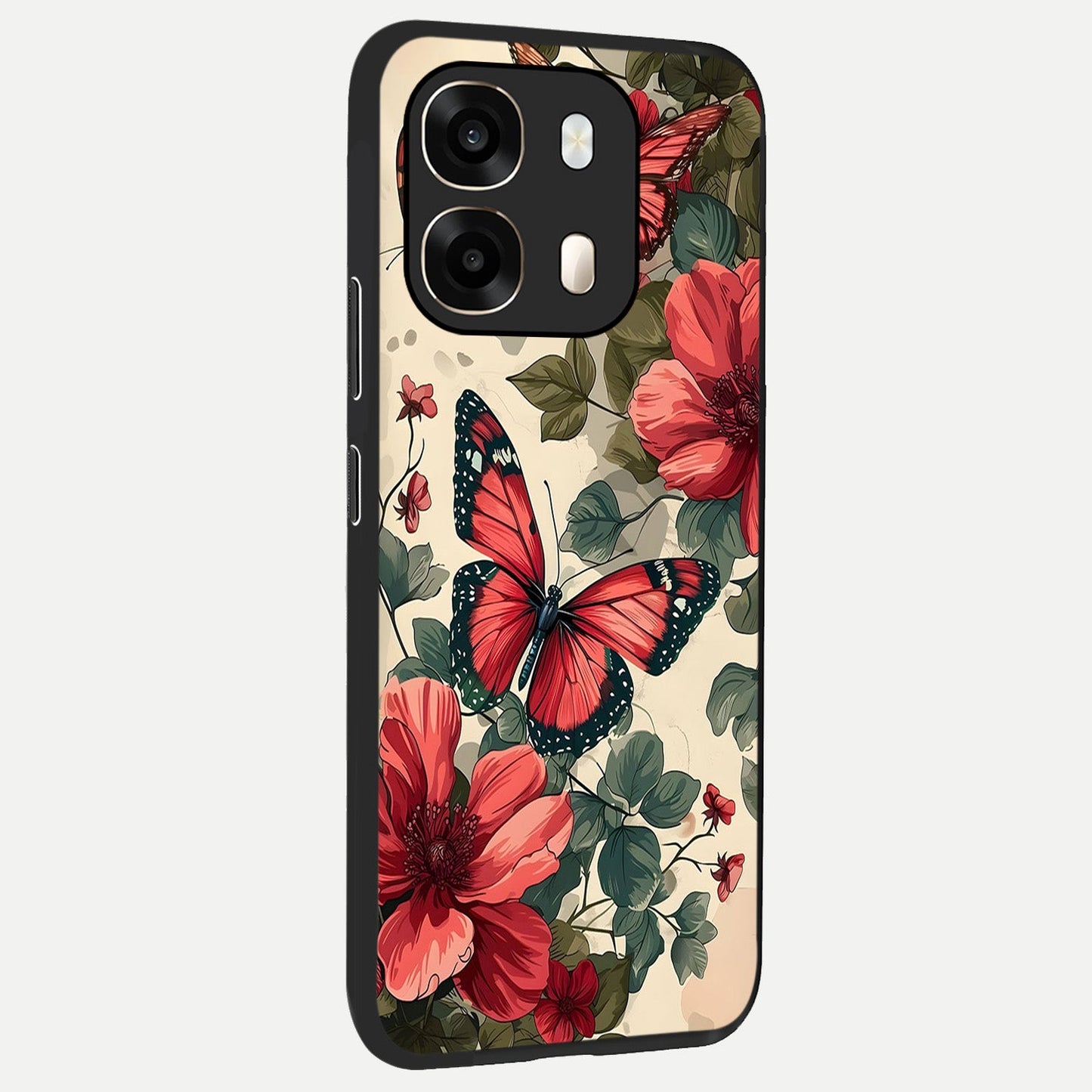  Crimson Butterfly Garden back cover For Oppo A6  slim fit glass case with vibrant aesthetic design