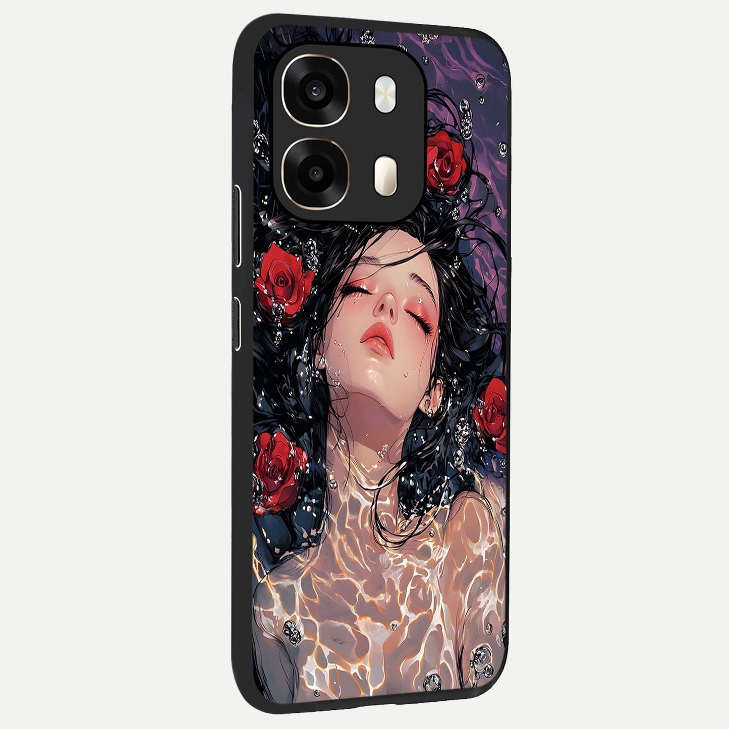  Crimson Rose Serenity back cover For Oppo A6  slim fit glass case with vibrant aesthetic design