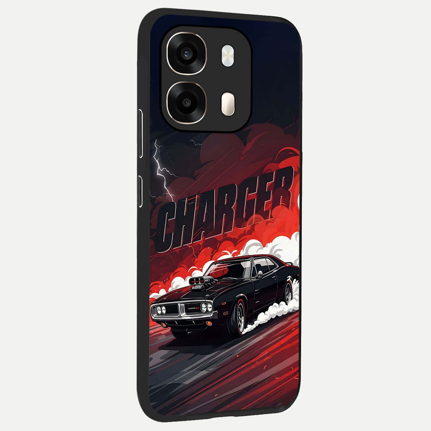  Dark Charger Fury back cover For Oppo A6  slim fit glass case with vibrant aesthetic design