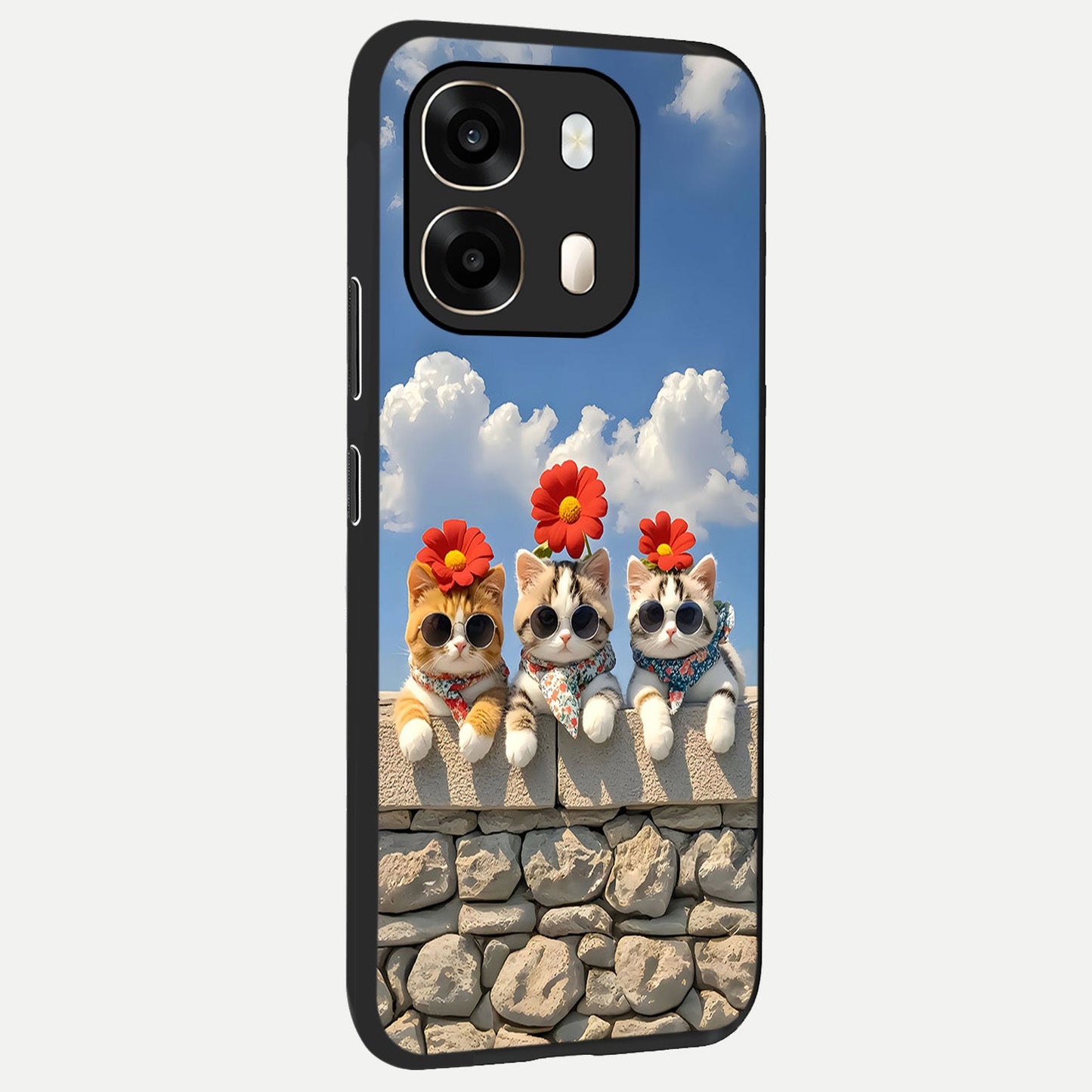  Floral Kitty Squad back cover For Oppo A6  slim fit glass case with vibrant aesthetic design