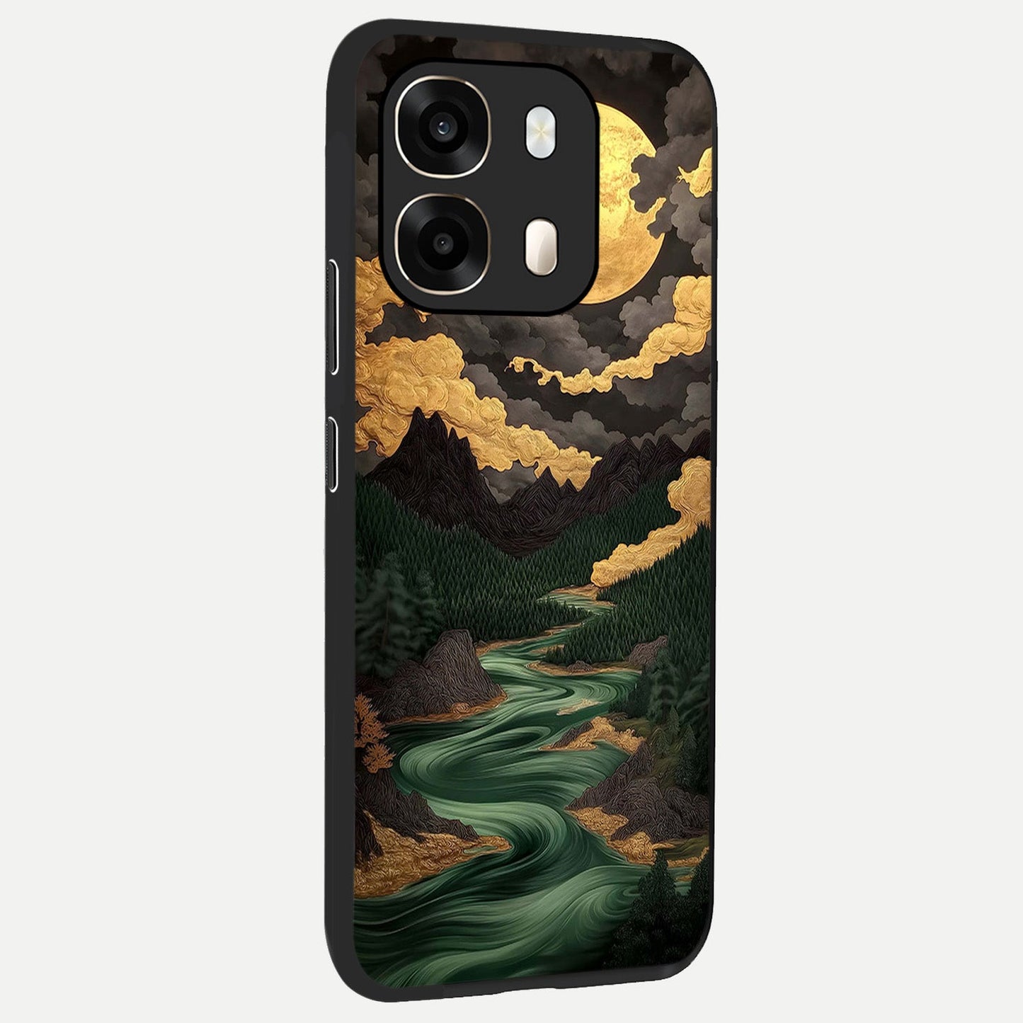  Golden River Moon back cover For Oppo A6  slim fit glass case with vibrant aesthetic design