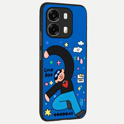  Happy Luck Vibe back cover For Oppo A6  slim fit glass case with vibrant aesthetic design