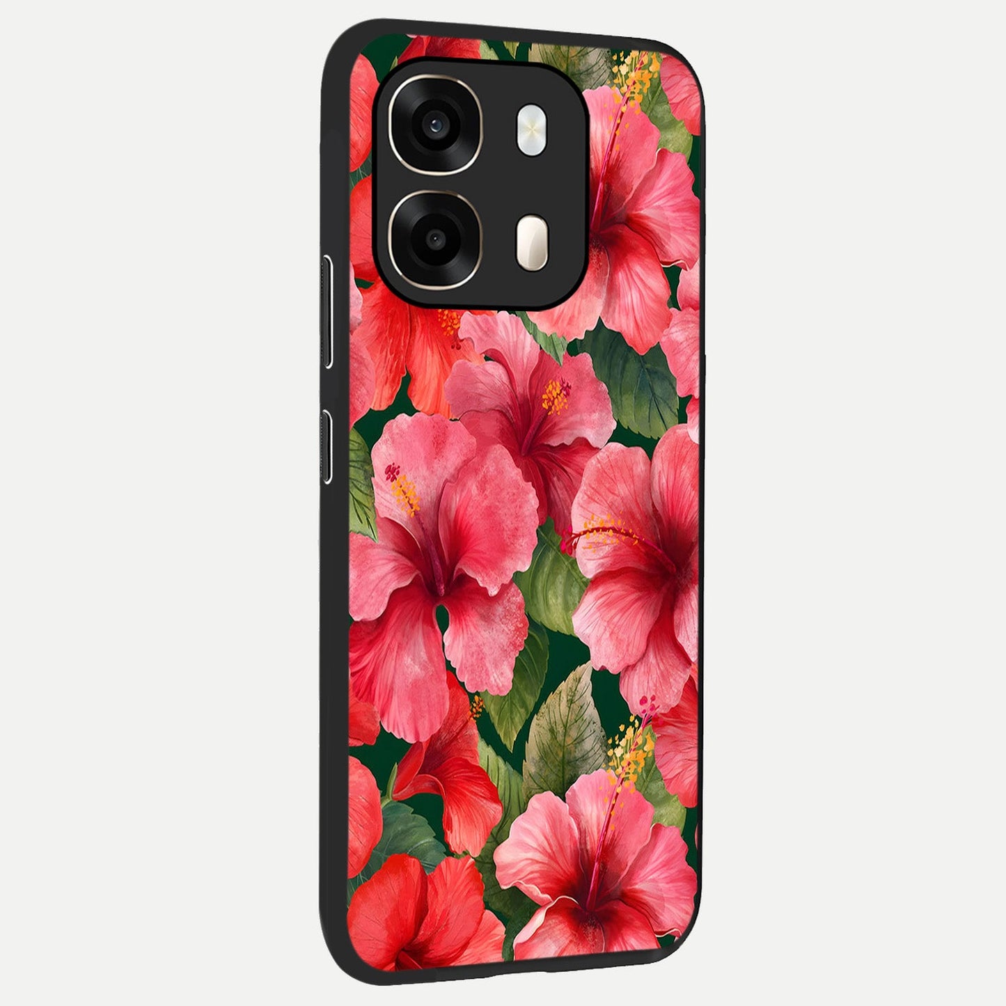  Hibiscus Pattern back cover For Oppo A6  slim fit glass case with vibrant aesthetic design