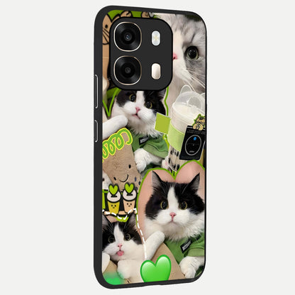  Matcha Cats Mood back cover For Oppo A6  slim fit glass case with vibrant aesthetic design