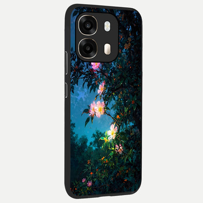  Midnight Bloom Glow back cover For Oppo A6  slim fit glass case with vibrant aesthetic design