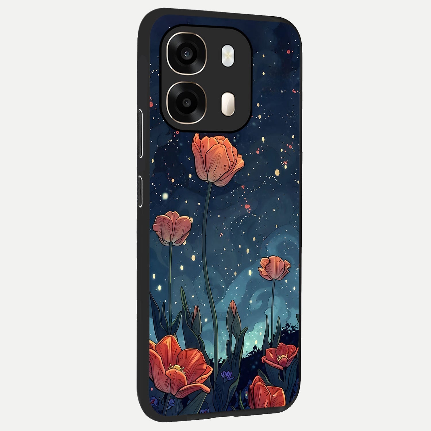  Midnight Tulip Glow back cover For Oppo A6  slim fit glass case with vibrant aesthetic design